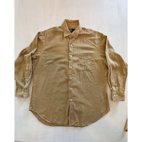 Vintage Polo Ralph Lauren Shirt Mens L 16.5 32/33 Tan 100% Cotton Warwick LS BD - Picture 2 of 14